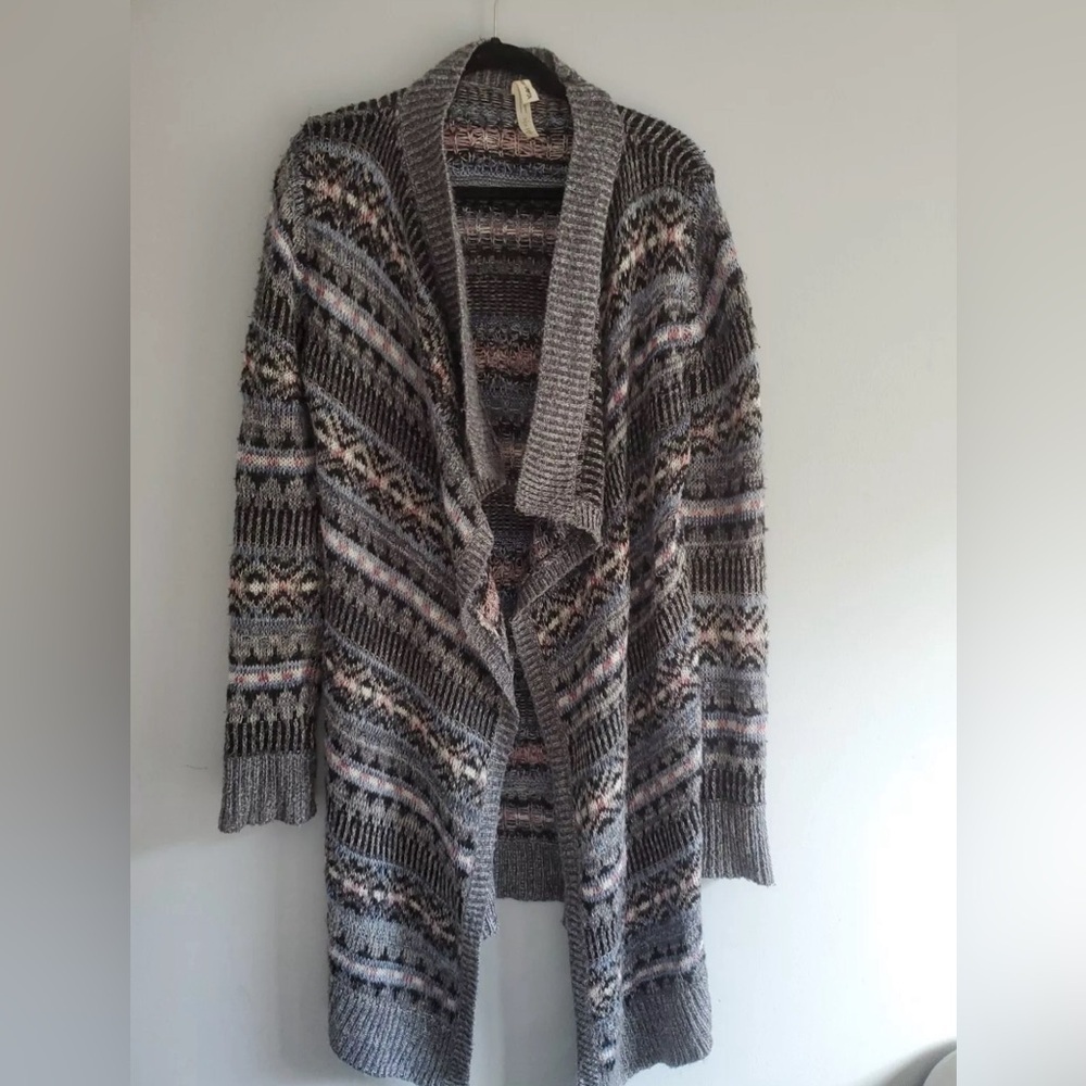 👚 Bethany Mota Acrylic Multicolored Black, Gray, Pink Long Cardigan size Medium